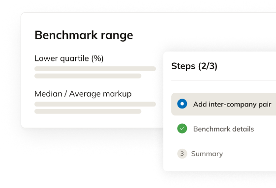 Commenda transfer pricing benchmark quartile bars and steps panel