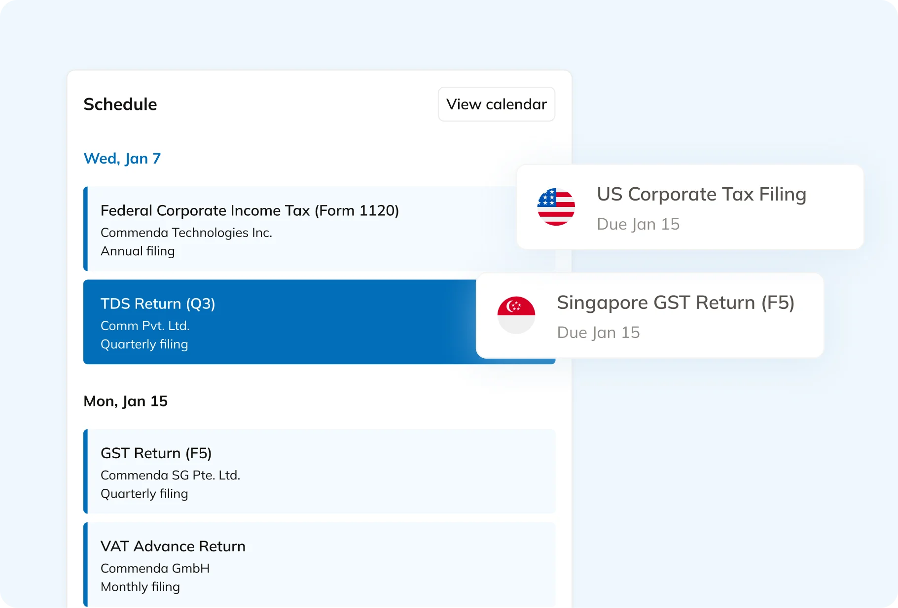 Commenda corporate tax and transfer pricing reporting dashboard with multi-entity consolidation